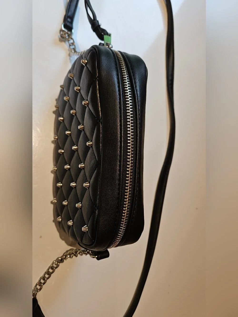 NWT Rebecca Minkoff Diamond Quilt Studded Crossbody Bag Black Silver